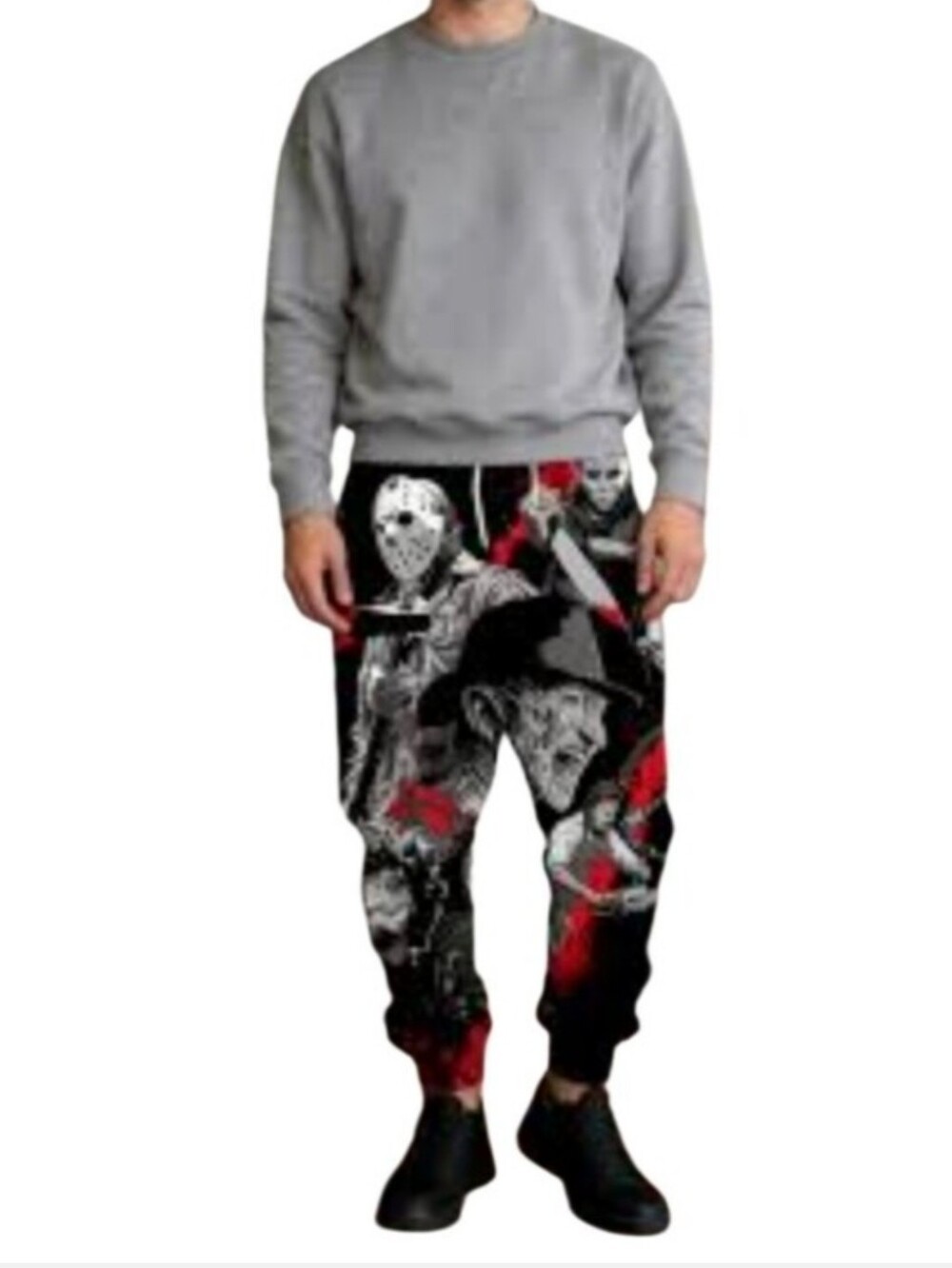 Graphic Horror Freddy Kruger And Jayson  Jogger Pants - Black with Red Accents